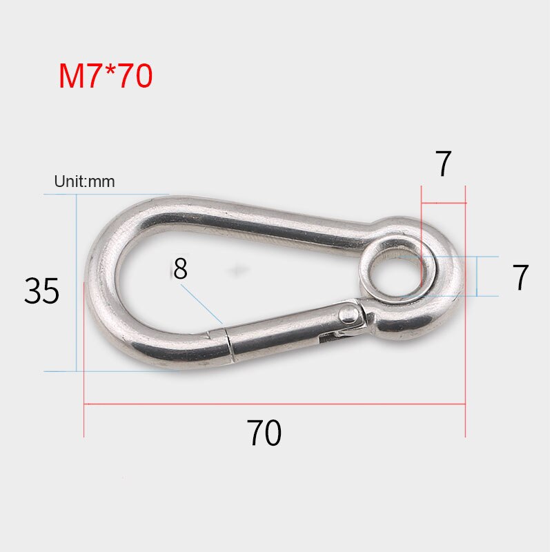 304 Stainless Steel Carabiners With Hole Climbing Gear Safety Snap Hooks Spring Buckle M4~M12 Connector Rings: M7x70