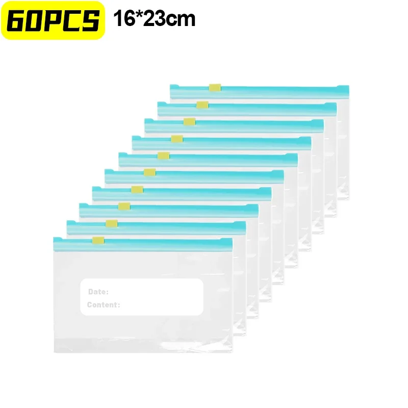 60/10 st återanvändbara färskhållningspåsar för mellanmålsmatförvaringspåse förseglad dragkedja för kökskylskåp plastförseglingbehållare: Djupblå