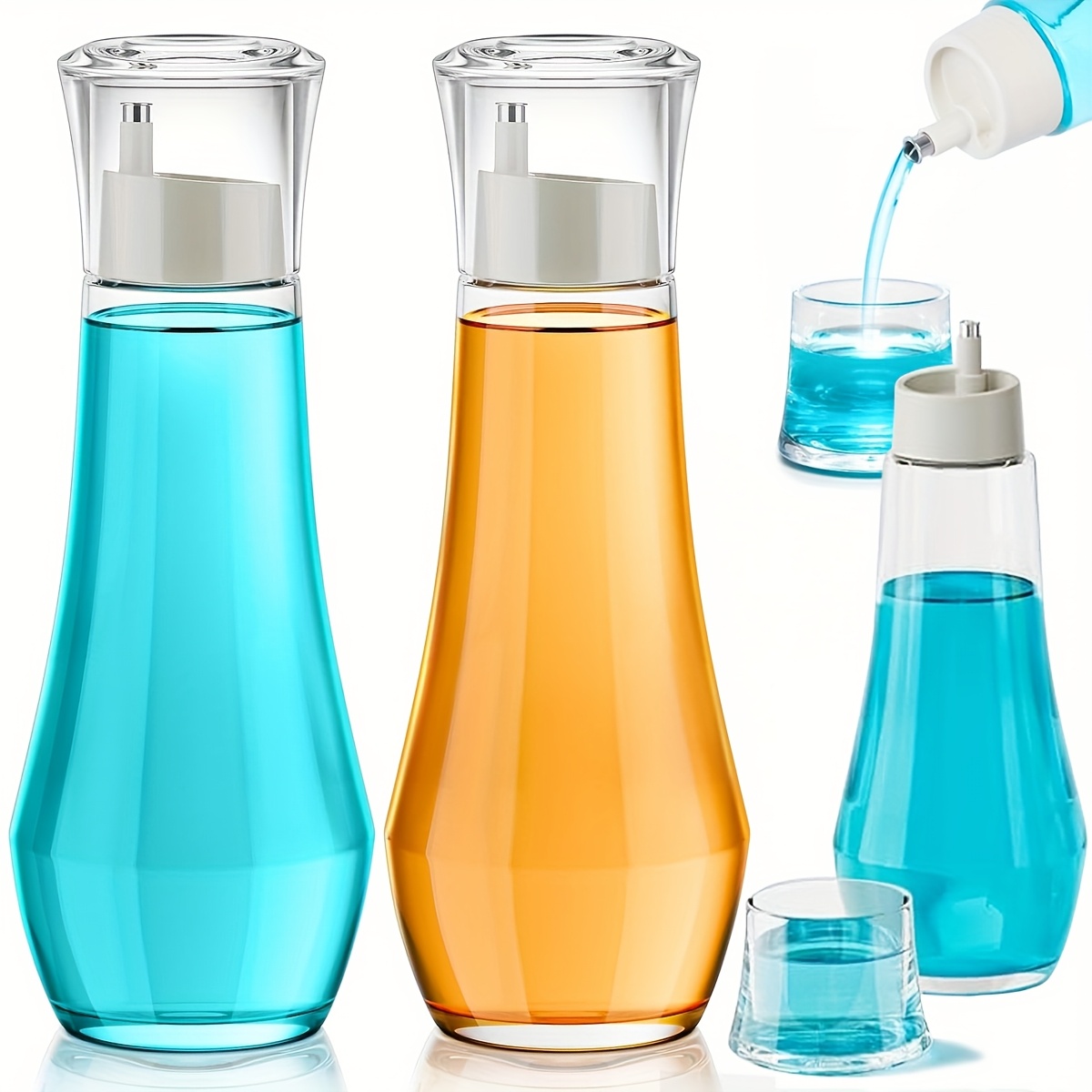Multifunctional Dispensing Bottle Refillable Glass Mouthwash Dispenser with Lid Clear Portable Bathroom Countertop Container