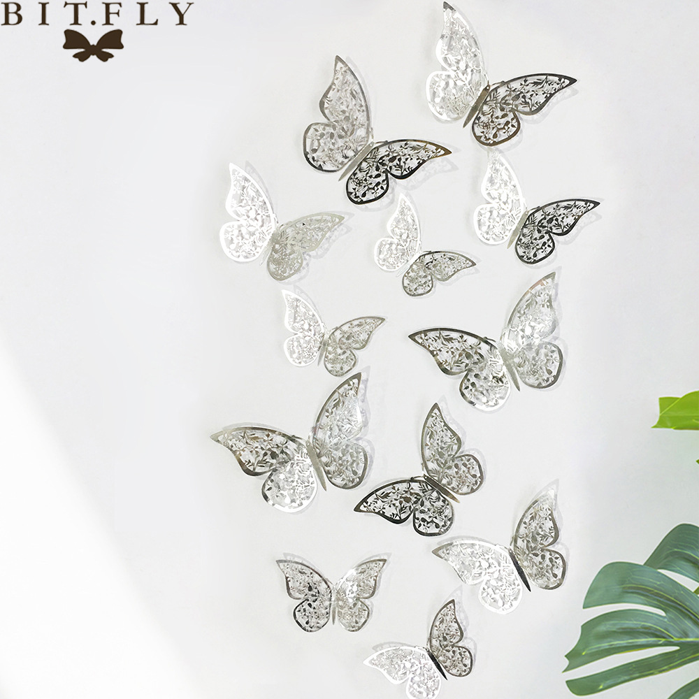 ¡Oferta! 12 unids/set de pegatinas de pared 3D mariposa hueca para decoración de la pared del hogar de las habitaciones de los niños DIY mariposas nevera adhesivos decoración de dormitorio: 6