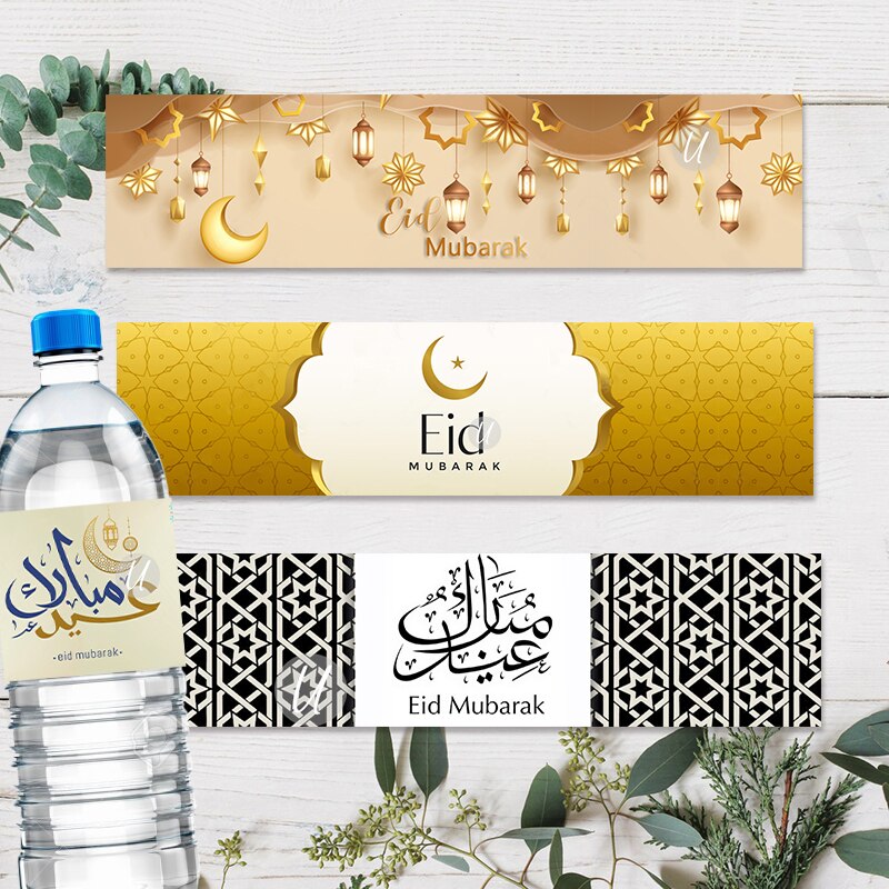 Étiquettes autocollantes Eid Mubarak, 20 pièces, pour décoration Eid al-fitr, pour bouteille d&#39;eau, pour fête musulmane islamique, pour bricolage