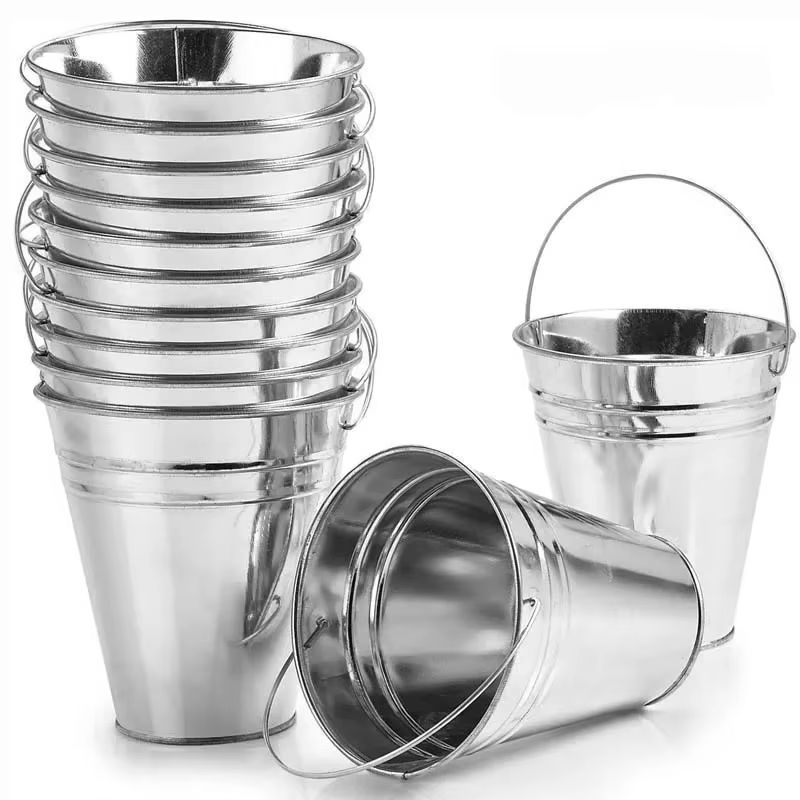 10 Pack Large Galvanized Metal Buckets with Handle 12.8*11.5CM- Unique Goody Baskets, Gr