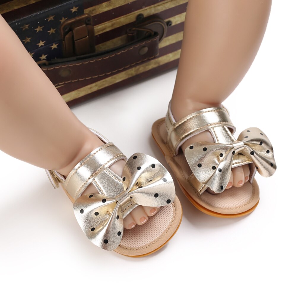Zomer Baby Baby Meisjes T-Strap Sandalen Casual Strik Dot Strand Schoenen Anti-Slip Pu Lederen Prewalker Eerste wandelschoenen 0-18M