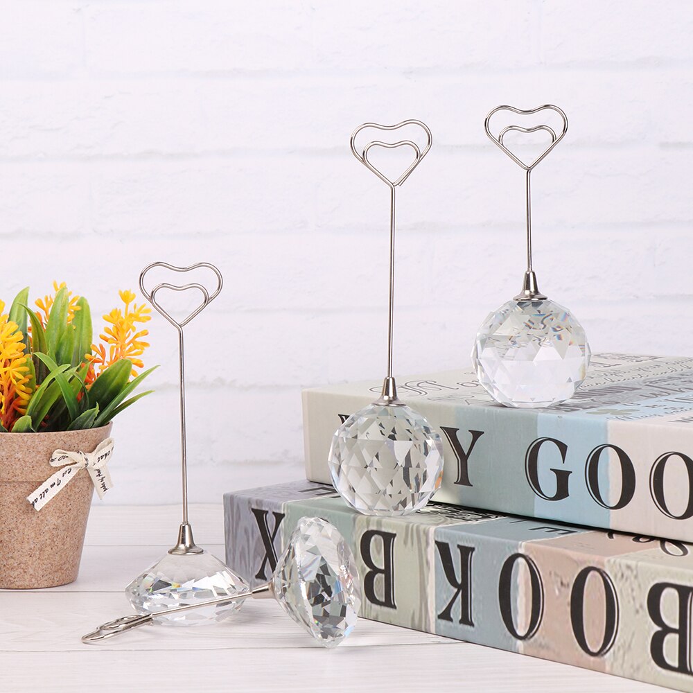 For Wedding Party Supplie Romantic Heart Shape Photo Clip Table Number Stand Desktop Decor Clear Crystal Diamond Place Card Hold