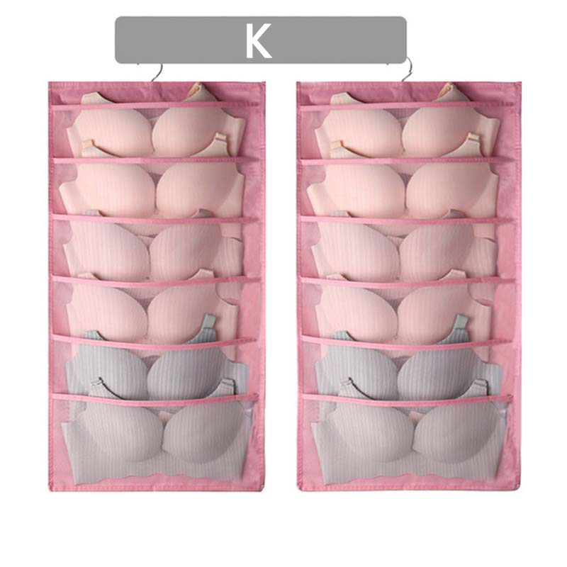 Mcao Hanging Closet Organizer Dual-Sided Wall Shelf Wardrobe Storage Bags for Underwear Bra Sock Mesh Pocket Metal Hanger TJ3624: K