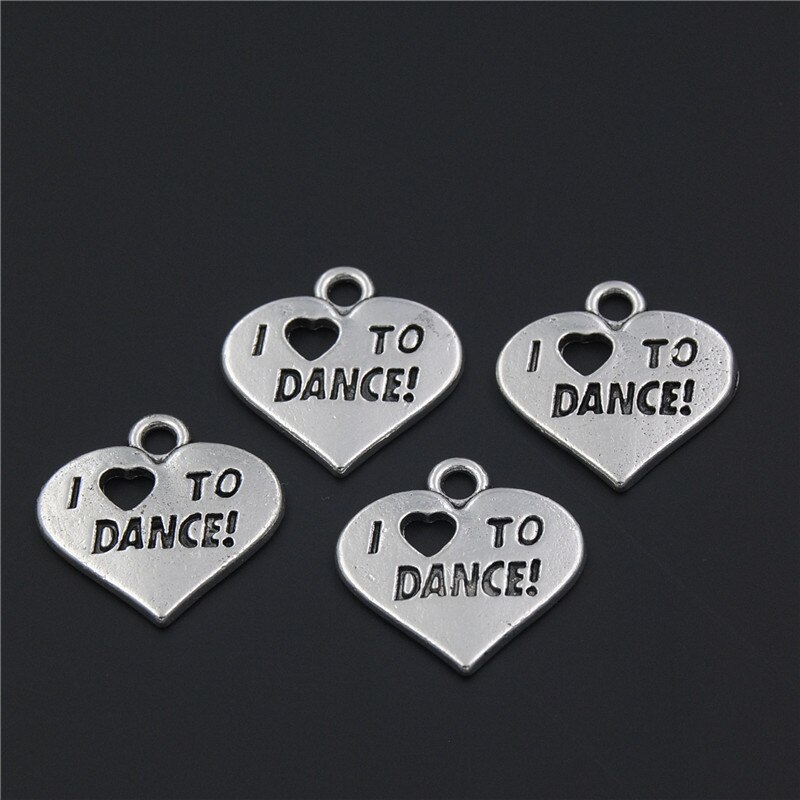 20Pcs Tibetaans Zilveren Kleur I Love To Dance Charm Hangers Ballerina Meisje Dansen Sieraden Voor Diy A2314