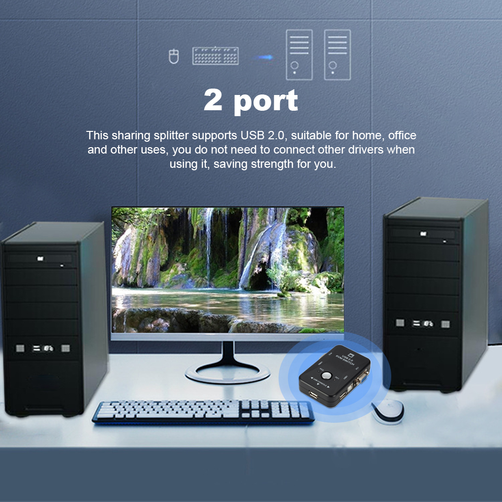 KVM Switch Box 2 Port 1920x1440 Keyboard Mouse Switcher Replaceable Splitter Plastic Electronic Improvement Adapter