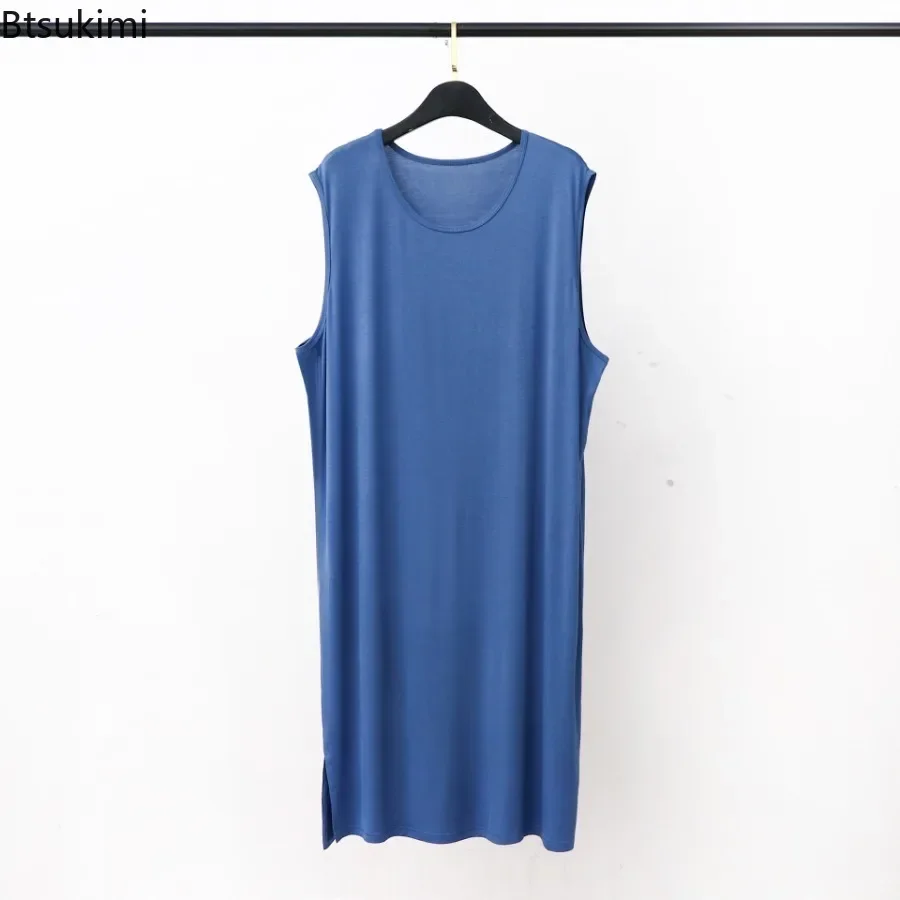 2025 pijamas de Modal de verano para hombres, batas estilo de chaleco, albornoz largo sin mangas de talla grande, ropa de hogar holgada, suave y cómoda para hombres