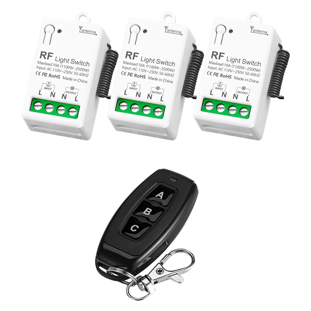 Interrupteur de lumière avec télécommande sans fil RF, AC 110V 220V 10A, relais, Mini Module de commande, transmetteur à 123 boutons pour ventilateur de lampe domestique LED: Violet clair