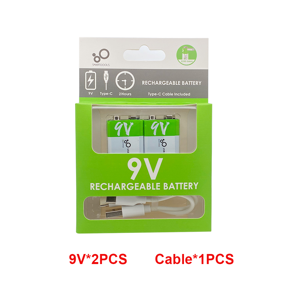 2-20pz 9V Batteria ricaricabile agli ioni di litio Ricarica USB 6F22 Batteria quadrata agli ioni di litio per metallo rivelatore KTV Microfono Giocattolo Multimetro: Oro