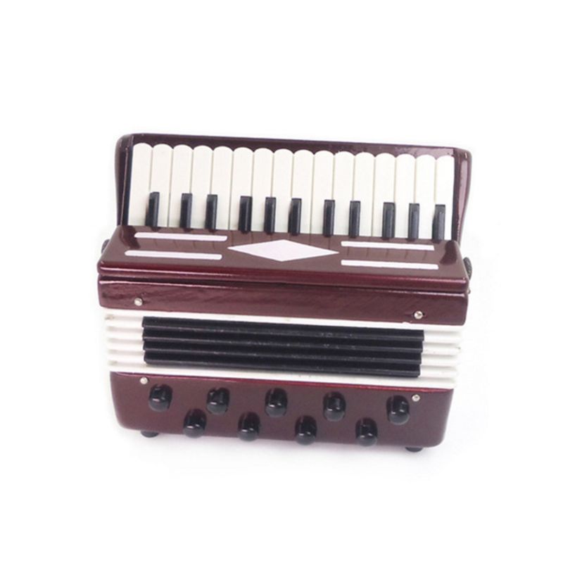 Mini 1/12 Dollhouse Wooden Accordion Miniature Musical Instruments Model Collection Home Decor Toys