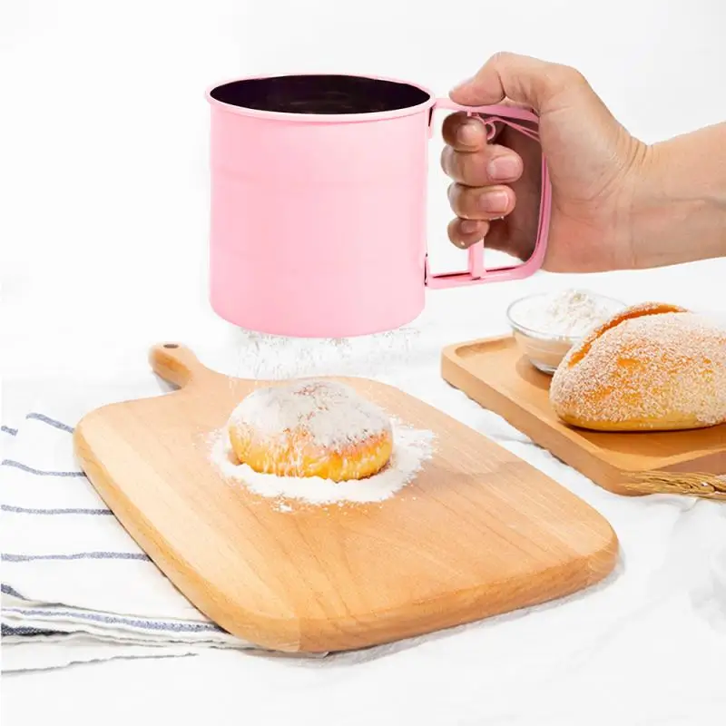 1 st rostfritt stål sil kopp pulver mjöl bakverktyg florsocker nätsil durkslag vevsikt köksredskap kökskniv