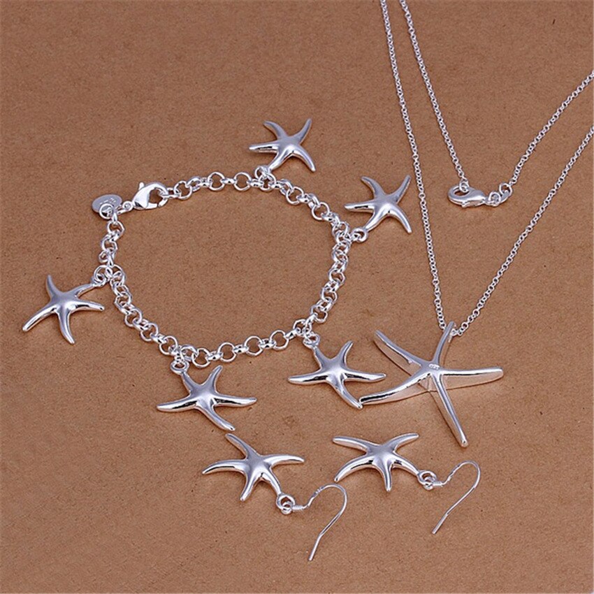925 Sterling Zilveren Fijne Zeester Hanger Armband Ketting Oorbellen Sieraden Set Voor Vrouwen Mode Party Kerstcadeaus
