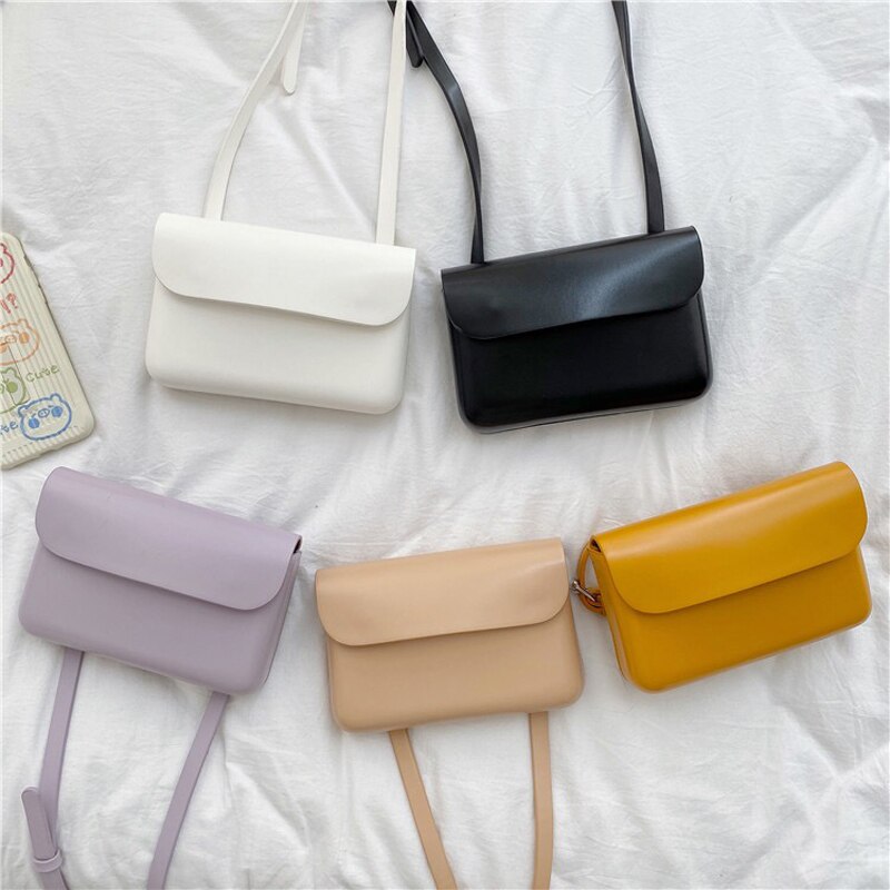 Sommar kvinnor mini crossbody telefonväska enfärgad enkel stil dam axelväska pu läder ungdomsfodral midjeväska ins