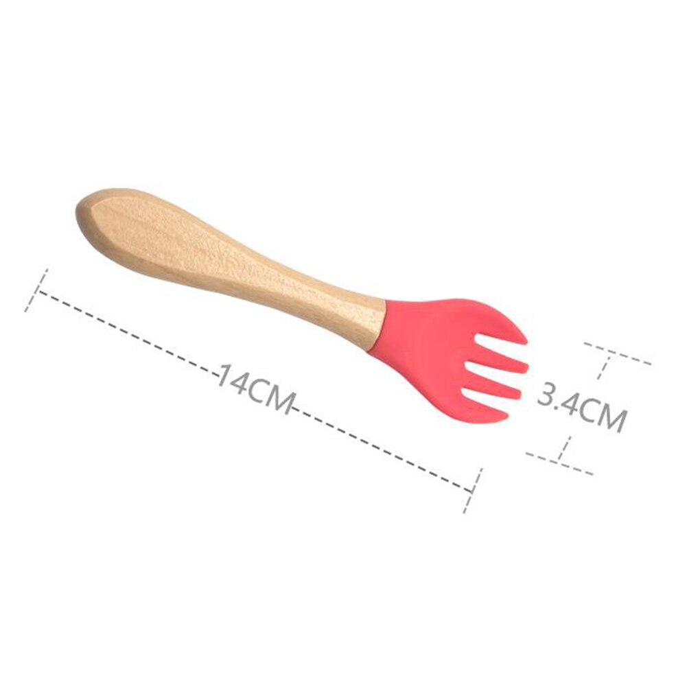 1pc houten siliconen babylepels, vorken, veiligheidsvoedingsbestek, serviesgoed, lange steel, perfect voor moeders