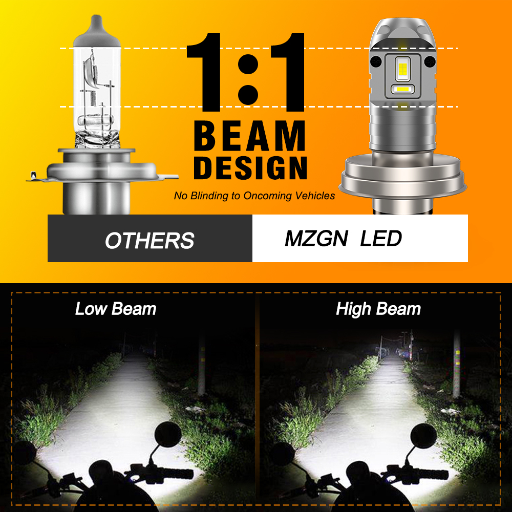 Bombilla de faro LED R2 P45T DC 12V bombilla LED de haz alto y bajo blanco superbrillante para faro de motocicleta sin polaridad