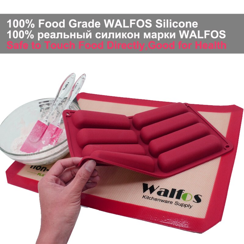 Walfos Cake Tools Siliconen Classic Collection Vormen Vinger Oranje Non Stick Eclair 8 Vormen Siliconen Bakvorm