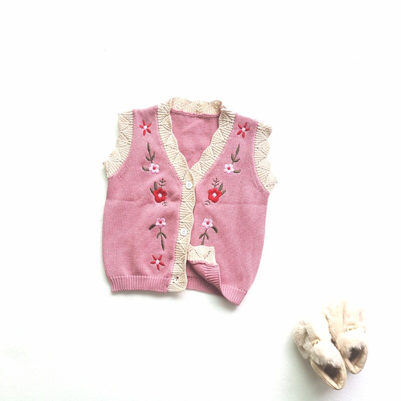 Mode Baby Meisje Mouwloze Trui Bloem Borduurwerk Gebreid Vest Voor Kinderen Meisjes Gebreid Vest Leuke Jas Herfst: pink / 9M  73cm