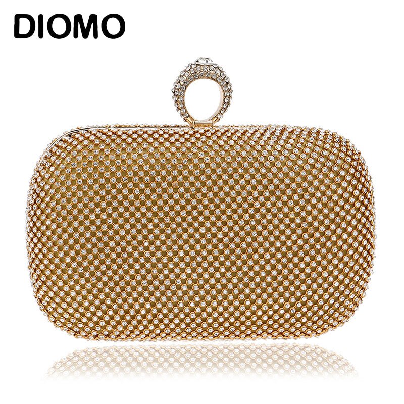 DIOMO pochette pour femmes sac diamant luxe sac à main femme cristal sac de soirée mariage sac à main fête Banquet noir or argent deux chaîne