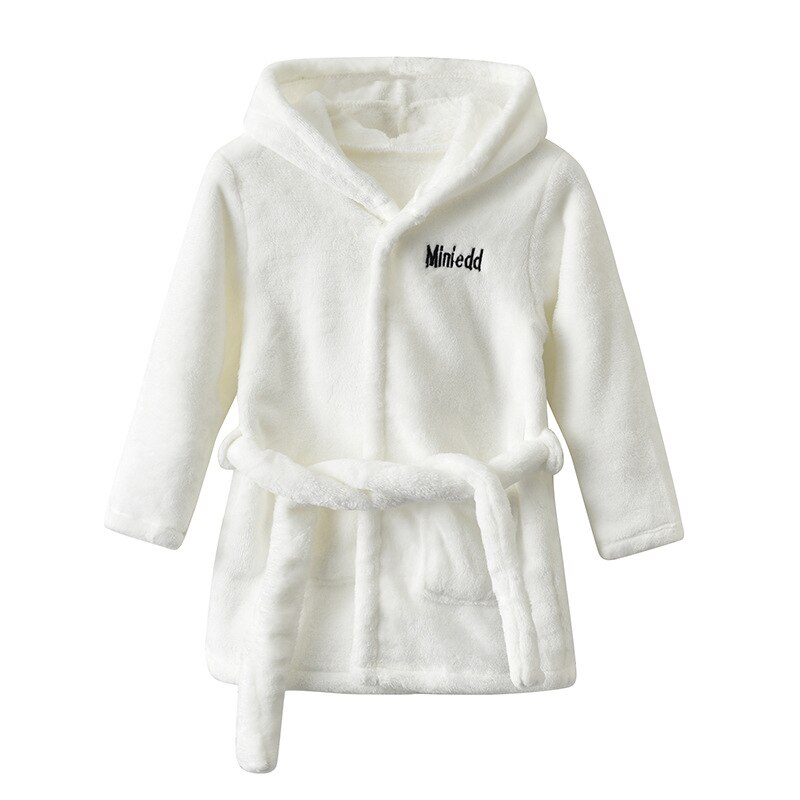 Herfst En Winter Baby Meisjes Jongens Nachtkleding Kinderen Plus Fluweel Zachte Hooded Warm Night Jassen Zuigelingen Effen Kleur Veter gewaden: WHITE / 73CM