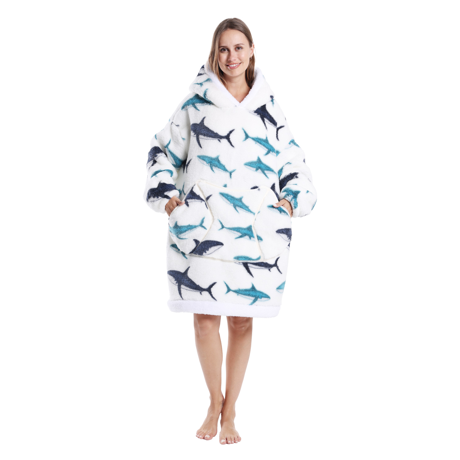 Winter Warm Fleece Fluffy Fuzzy Blanket Hoodie Thick Wearable Blanket Hooded Blanket for Adults Men Women Christmas: SKY BLUE