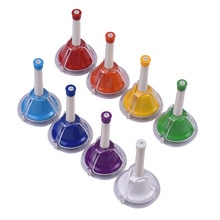 Juego de campanas de percusión de mano para niños, Juguete Musical de campana de Metal diatónico de 8 notas, colorido, para enseñanza Musical, 8 unids/set por Set
