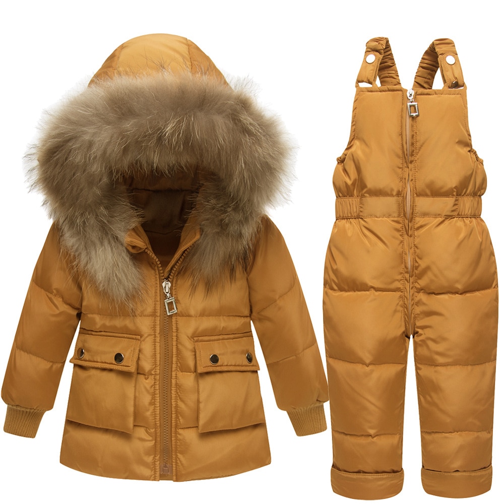 Nouvel hiver pour bébé garçon fille costume enfants canard vers le bas ensemble de vêtements bébé veste + pantalon salopette enfants vêtements Snowsuit