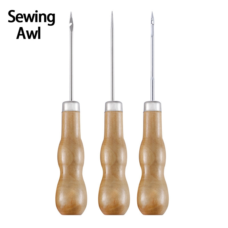 Artificial Wooden Handle Sewing Awl For Repairing Shoes DIY Needlework Handmade Craft Sewing Accessories Leather Punch Tools