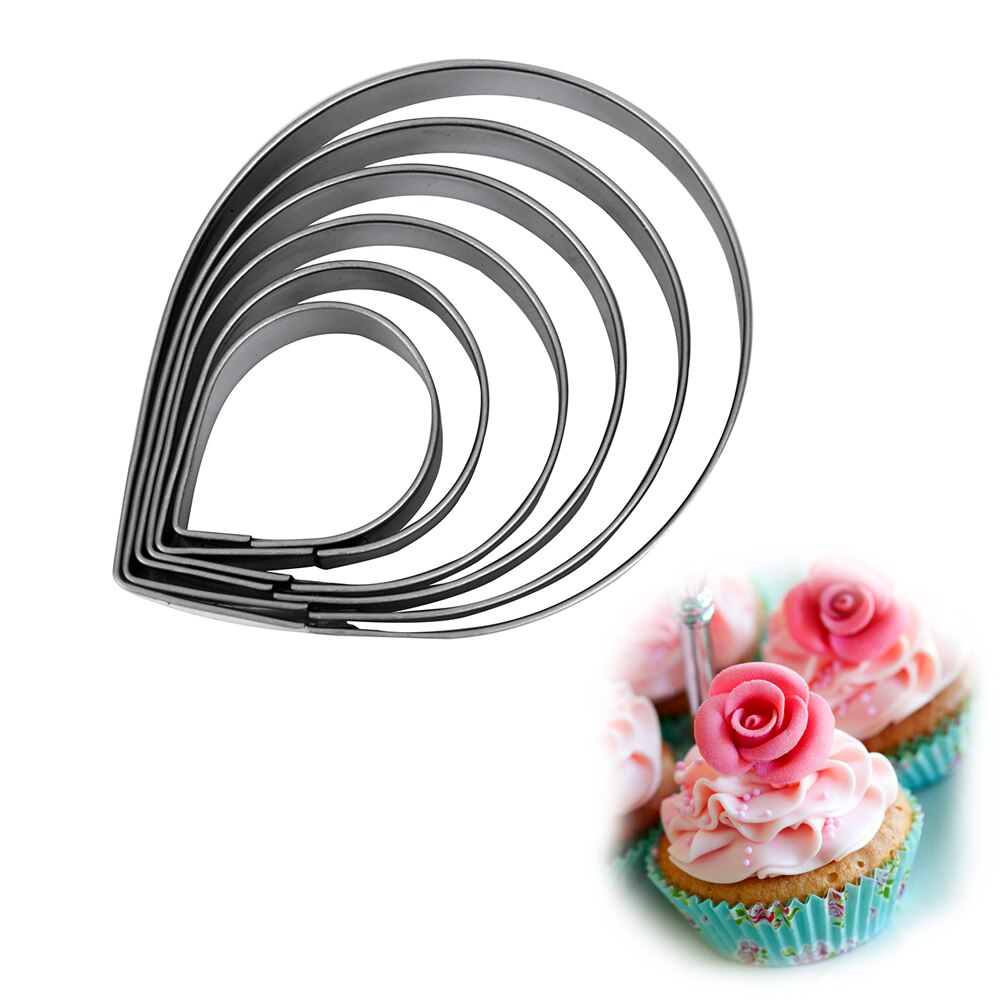6 pièces/ensemble acier inoxydable goutte d'eau forme Fondant gâteau chocolat cuisson moule Rose pétale forme Biscuit moule Biscuit emporte-pièce
