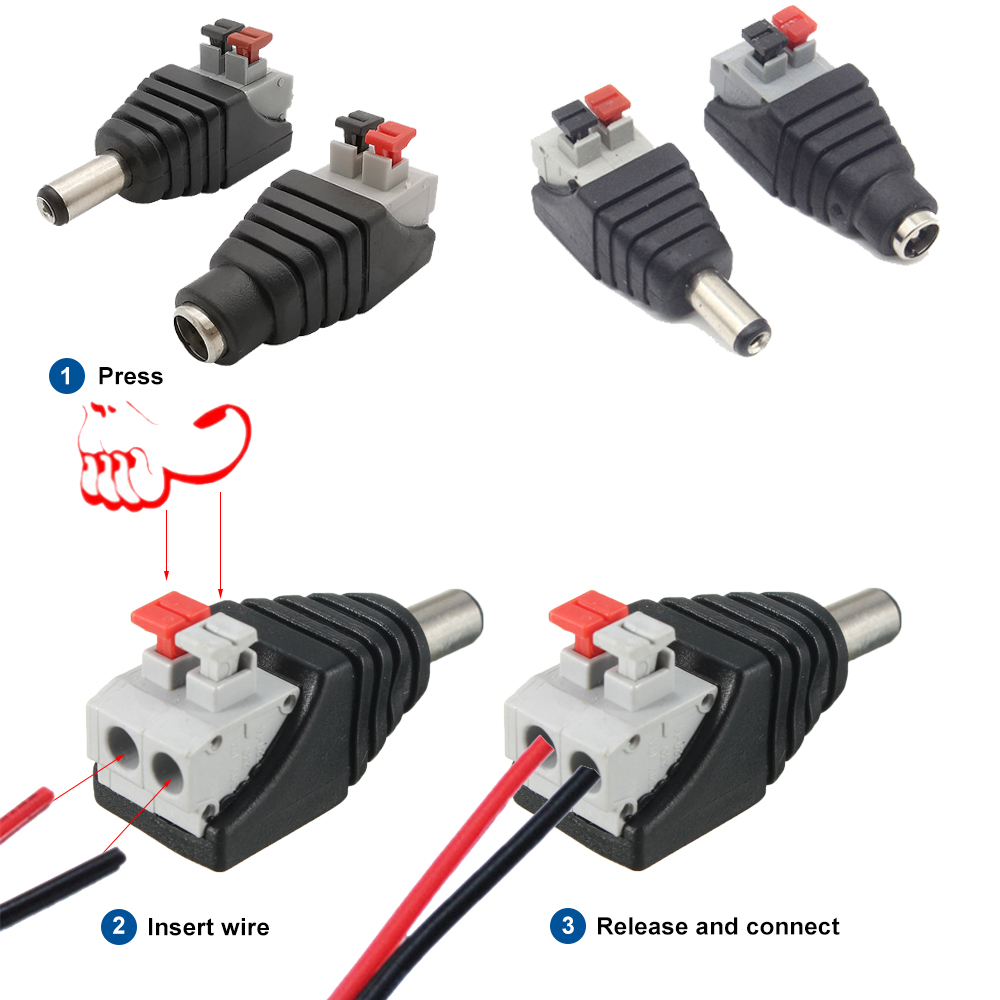 Connecteur d'alimentation 12V DC, 5 pièces, prise mâle femelle, baril 2.1mm x 5.5mm, adaptateur pour caméra de vidéosurveillance, Terminal d'alimentation de bande LED