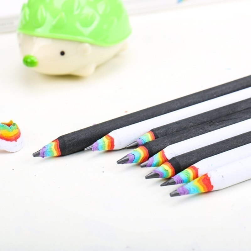 2 uds. De lápices de madera de arcoíris para niños, lápices cilíndricos con degradado Kawaii para estudiantes, material escolar lápiz de papelería