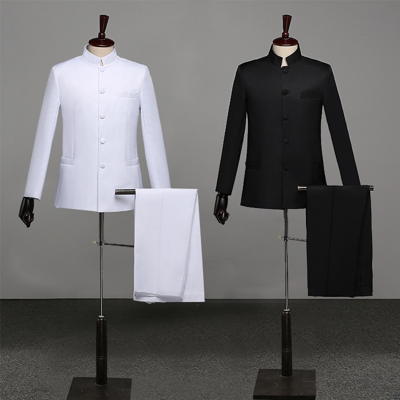 Chinese Style Mandarin Collar Men's Suits Male blazer casual suit Embroidered Classic Business Wedding Dress Male