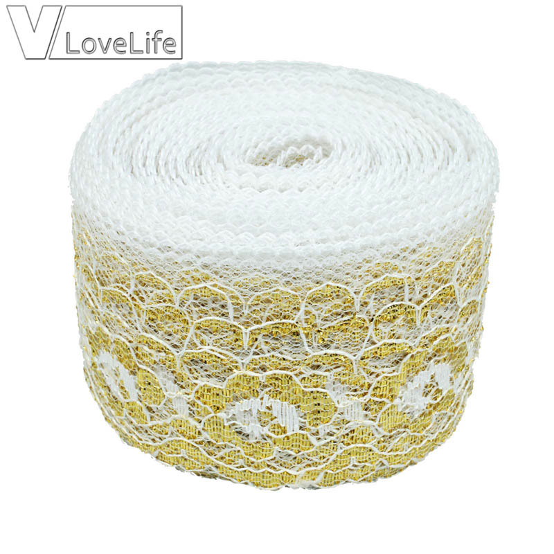 Cinta bordada de encaje dorado de 10 yardas, tela de red suave hecha a mano, decoración de costura artesanal, suministros para de boda