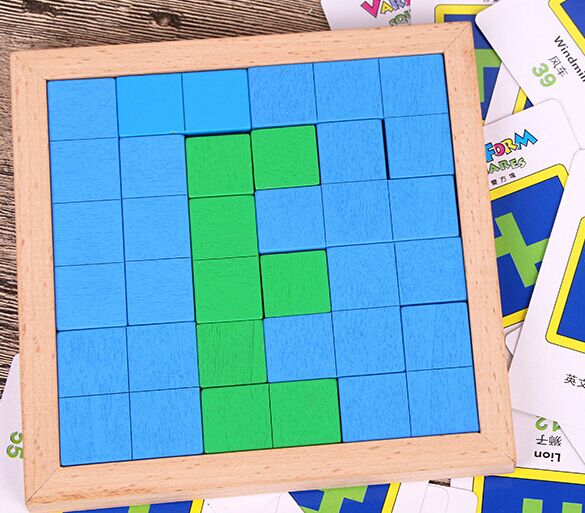 1 sæt træ sort puslespil tetris pass spil børnehave uddannelse oplysning pædagogisk legetøj 2-6 år gammel