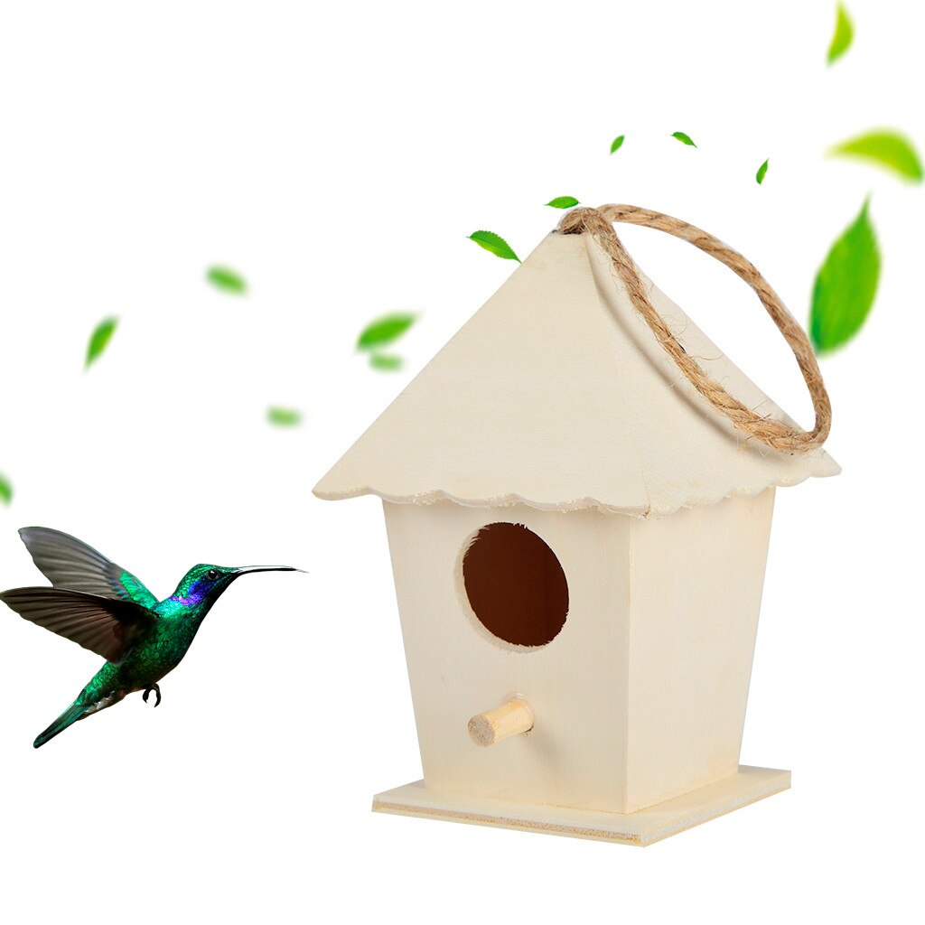 Wooden Bird Nest Hanging Bird House Natural Wooden Bird Cage Resting Place Wall-mounted Outdoor Birdhouse Box Garden Decor