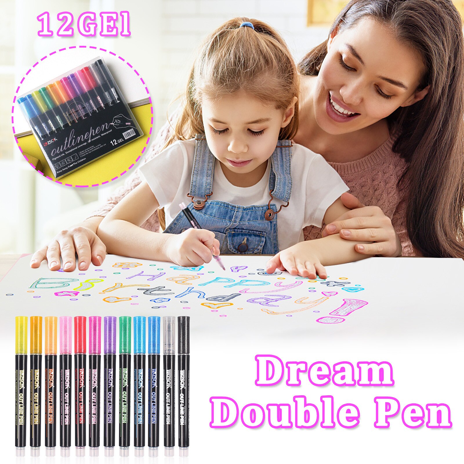 24pcs/set Colorful Double Line Pen Highlighter Fluorescent Marker Candy Color Student Multicolor Hand Note Pen For School Poster