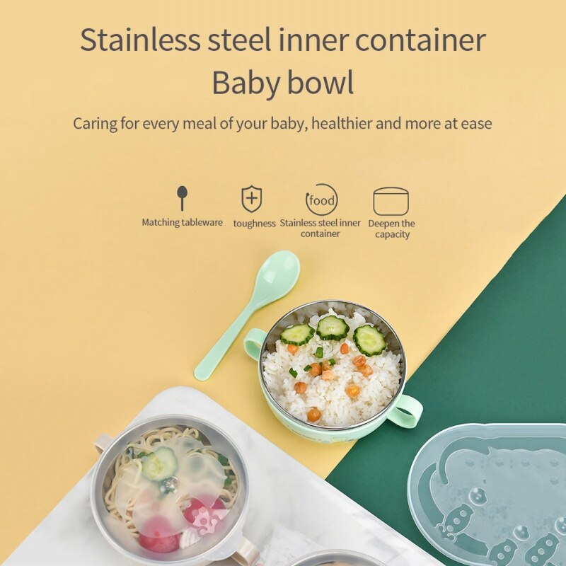 Babyvoeding Servies Gerechten Roestvrij Staal Isolatie Kom Lepel Set Kinderen Servies Cartoon Gedrukt Kinderen Voedsel Kom