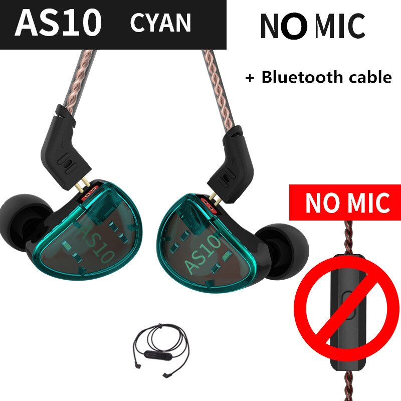 KZ-auriculares AS10 con 5 bandas de ajuste, cascos de alta fidelidad con monitor de graves, para música, general ZS10, ZST, BA10, ES4, AS16, AS12, ZSX: cyan BT