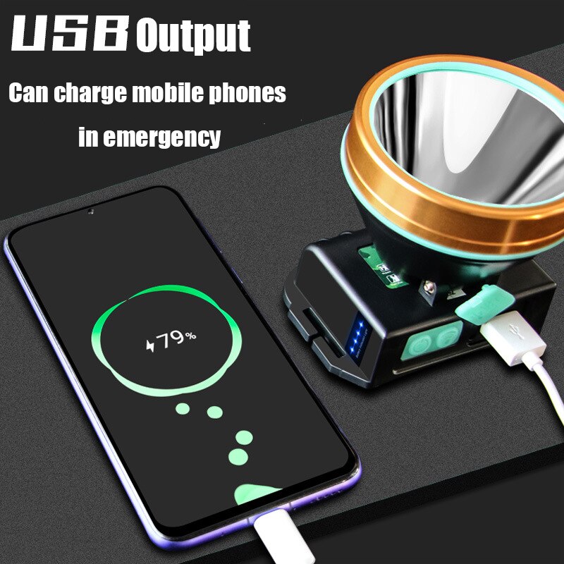 200000LM potente faro a LED ad alta potenza faro a LED ricaricabile batteria integrata torcia USB torcia per la pesca