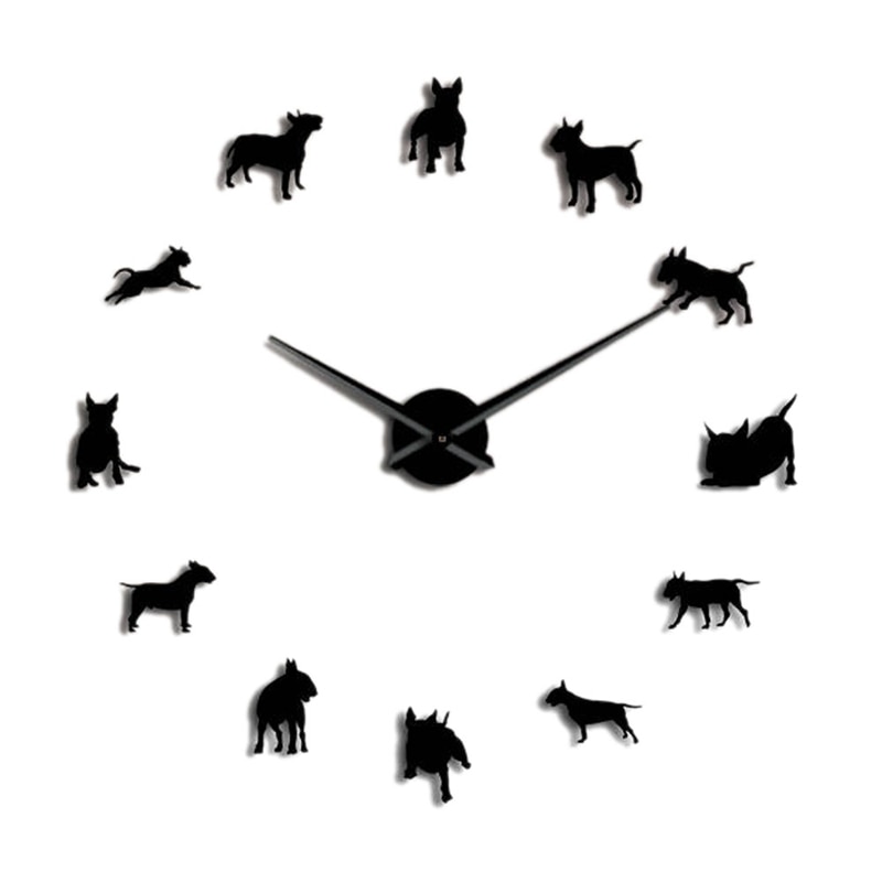 Bull Terrier Hond Muur Art Diy Grote Wandklok Hond Ras Pug Grote Naald Klok Horloge Pet Shop Decor voor Bull Terrier Liefhebbers: Default Title