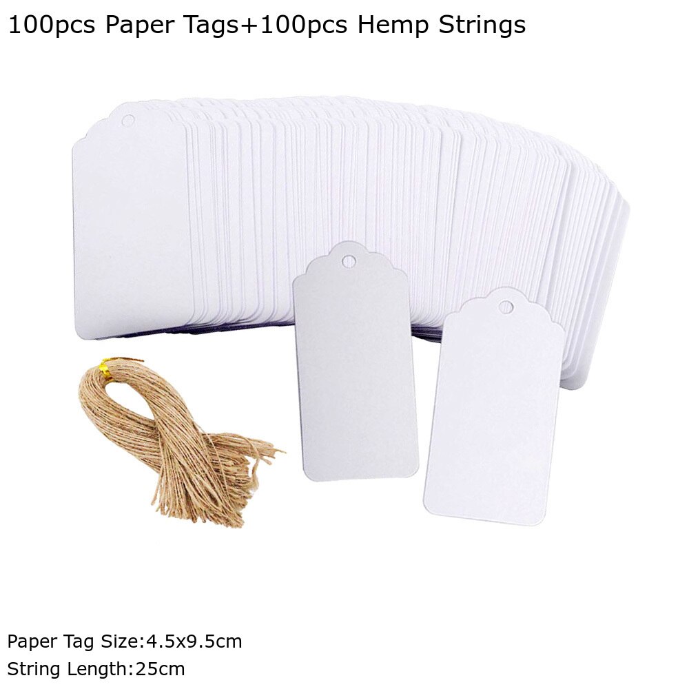 100pcs Large Size 4.5x9.5cm Kraft Tags with Hemp Strings Black White Kraft Scallop Hang Tag Blank Price Tags Paper Labels: Pattern 2