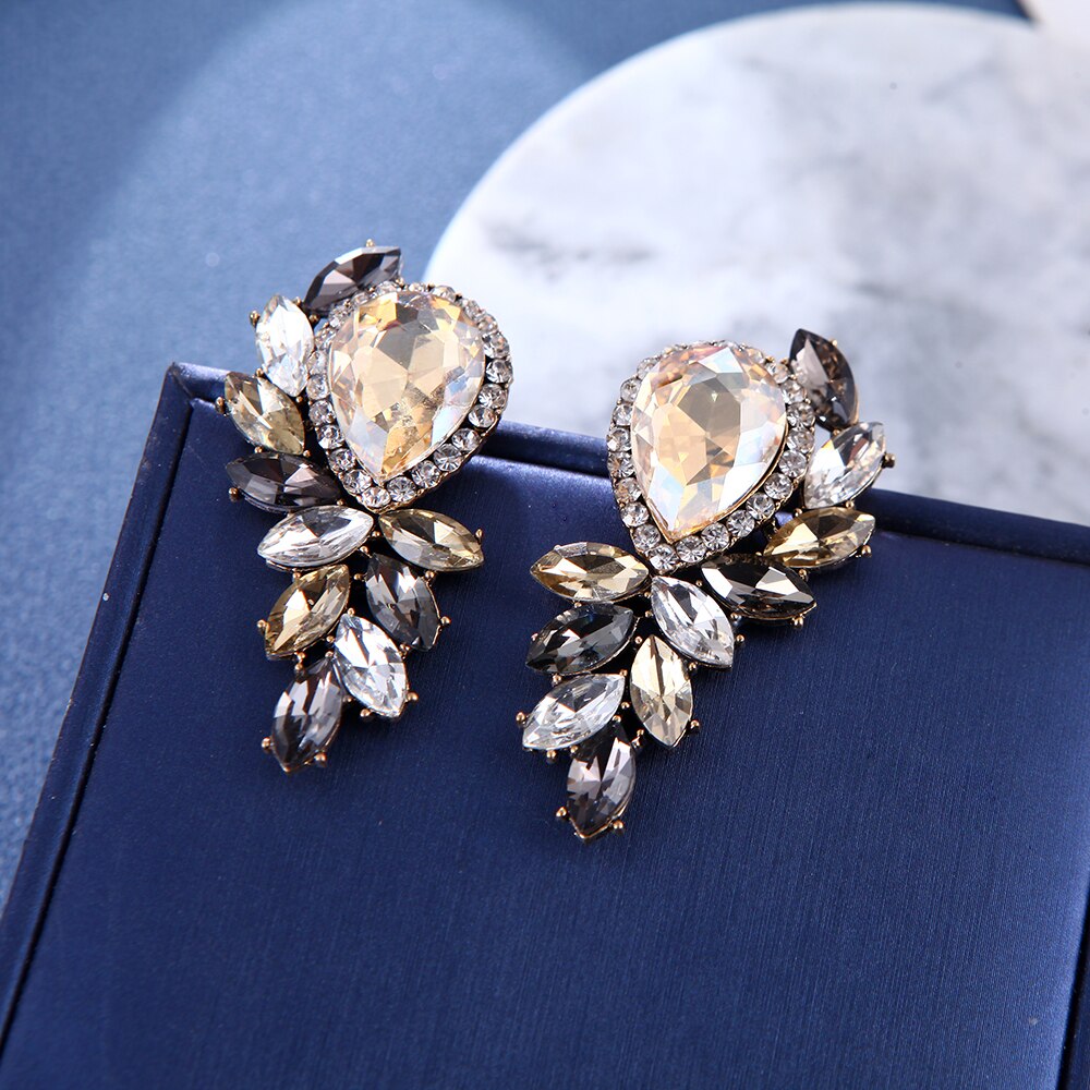 Ztech Luxury Big Champagne Rhinestone Series Vintage Earrings For Women Gilrs Statement Trend Boho Jewelry Brincos Pendientes