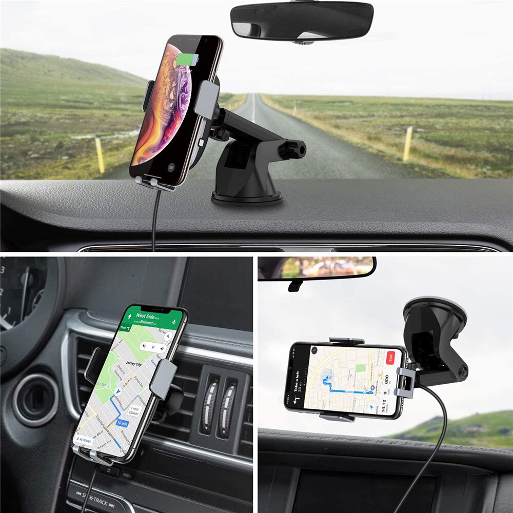 Choetech carregador sem fio montagem 15 w/10 w/7.5 w vent carro qi carregamento rápido suporte do telefone aperto automático para iphone 11/xr/xs, lg v30