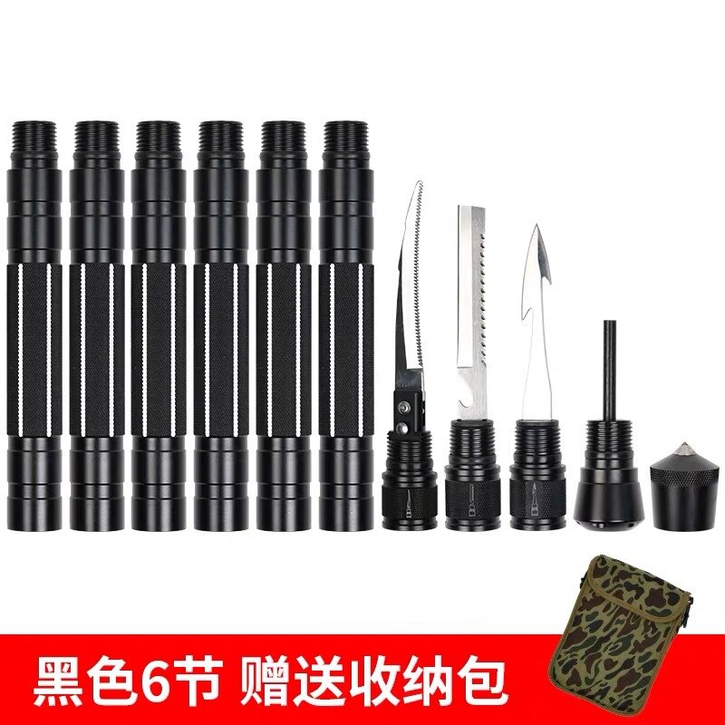 Alpenstock wielofunkcyjny sierp ryby włócznia typu T cztery-sekcja trzymać sześciu sekcji kij z nóż narzędzia samochodowe narzędzia robić materiały zewnętrzne: czarny 6 Bar