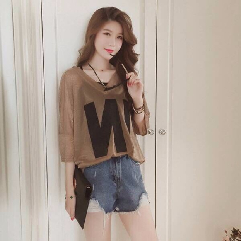Dames Halve Mouw Losse T-Shirts V-Hals Zomer Causale Brief Print Gewassen Tops Pullovers Tees Streetwear Y 2K 2 Stuks T-Shirt + Tank: M / Chocolade