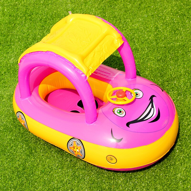 Baby Swim Ring Sunshade Steering Wheel Safe Floating Summer Kids Seat Inflatable Swimming Boat Toys Water Pool Tube PVC