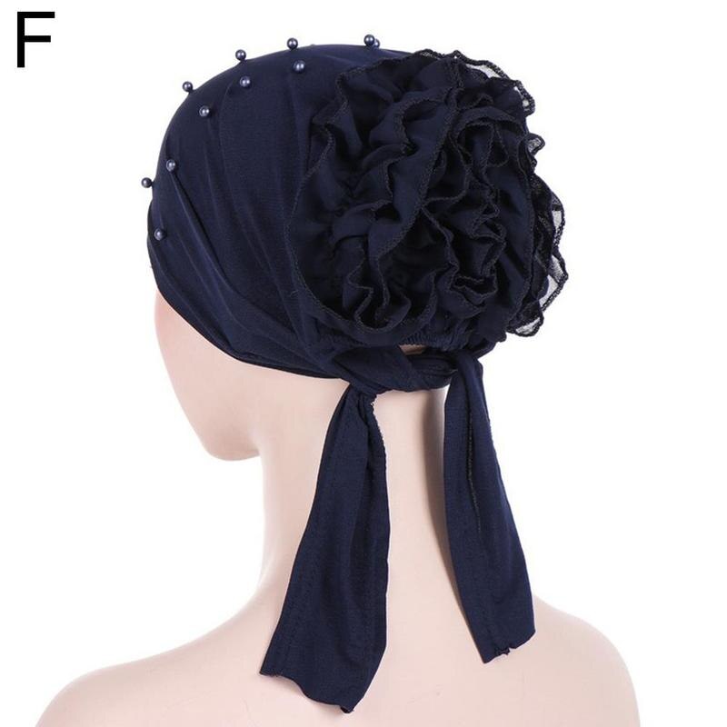 1pcs Spring Autumn Women's Accessories Headdress Muslim Big Flower Nail Bead Cap Headdress Baotou Dubai Women's Hat Leisure D4O1: F