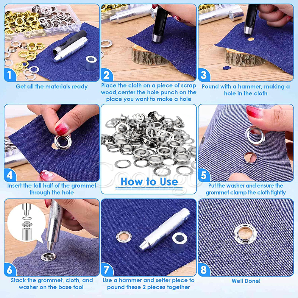 Kit de herramientas para ojales de metal, herramienta de instalación de punzones para ropa de cuero, zapatos, cinturón, cortina, accesorios para manualidades DIY, color negro