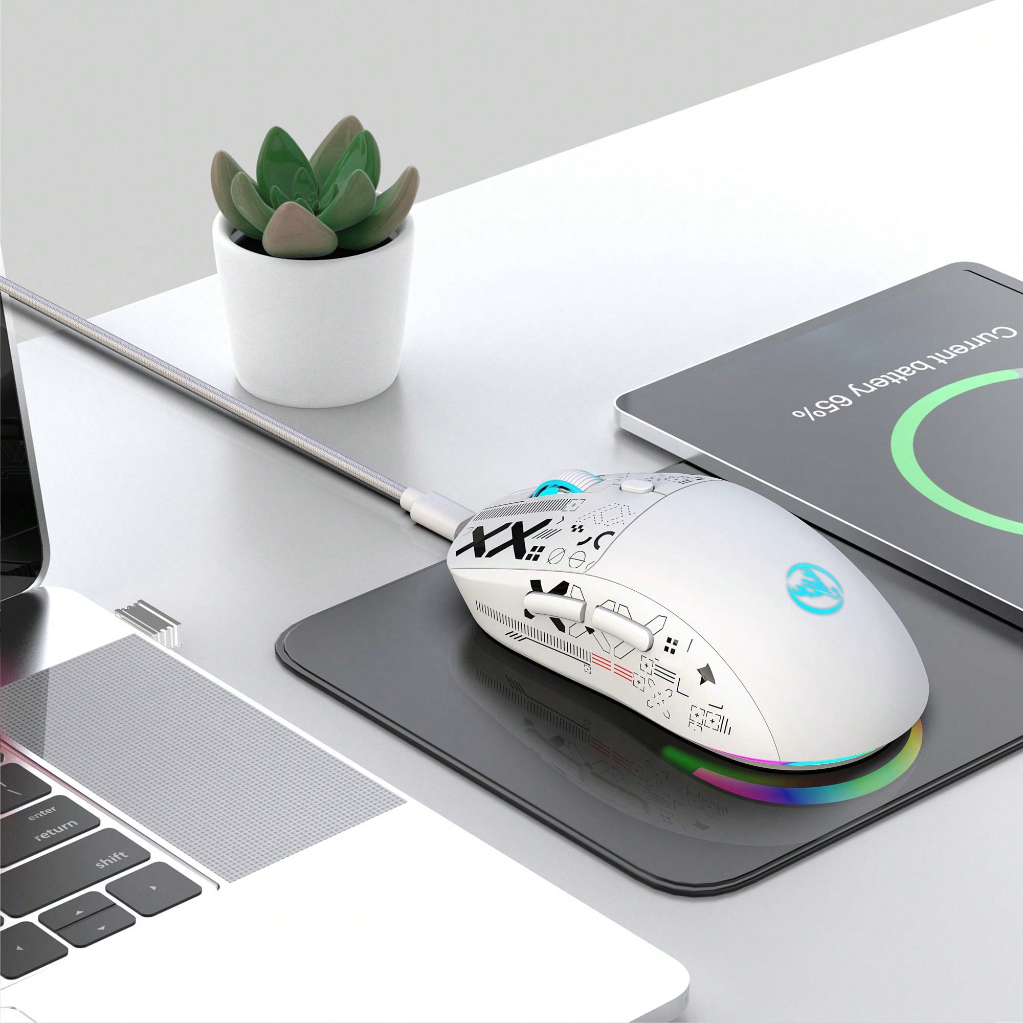 HXSJ T90 RGB-Gaming-Maus mit Hintergrundbeleuchtung, kabelgebunden, 2,4 G, Bluetooth, kabellos, neues Modell, 650 mAh Akku, 500 Millionen Klicks bis zu 4000 DPI