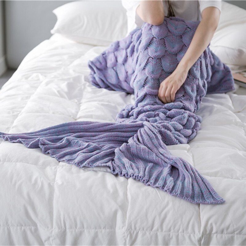 Knitted Mermaid Tail Blanket Fish Scales Crochet Handmade Sleeping Bag for Kids Adult Birthday Christmas: Model 1 / 90x195CM